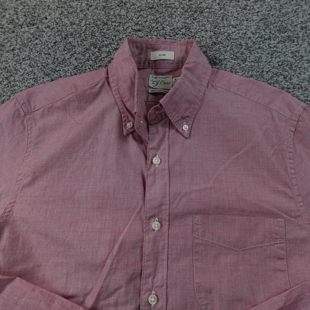J Crew Shirt Mens S Red Pink Chambray Long Sleeve Button Down Slim Casual Preppy